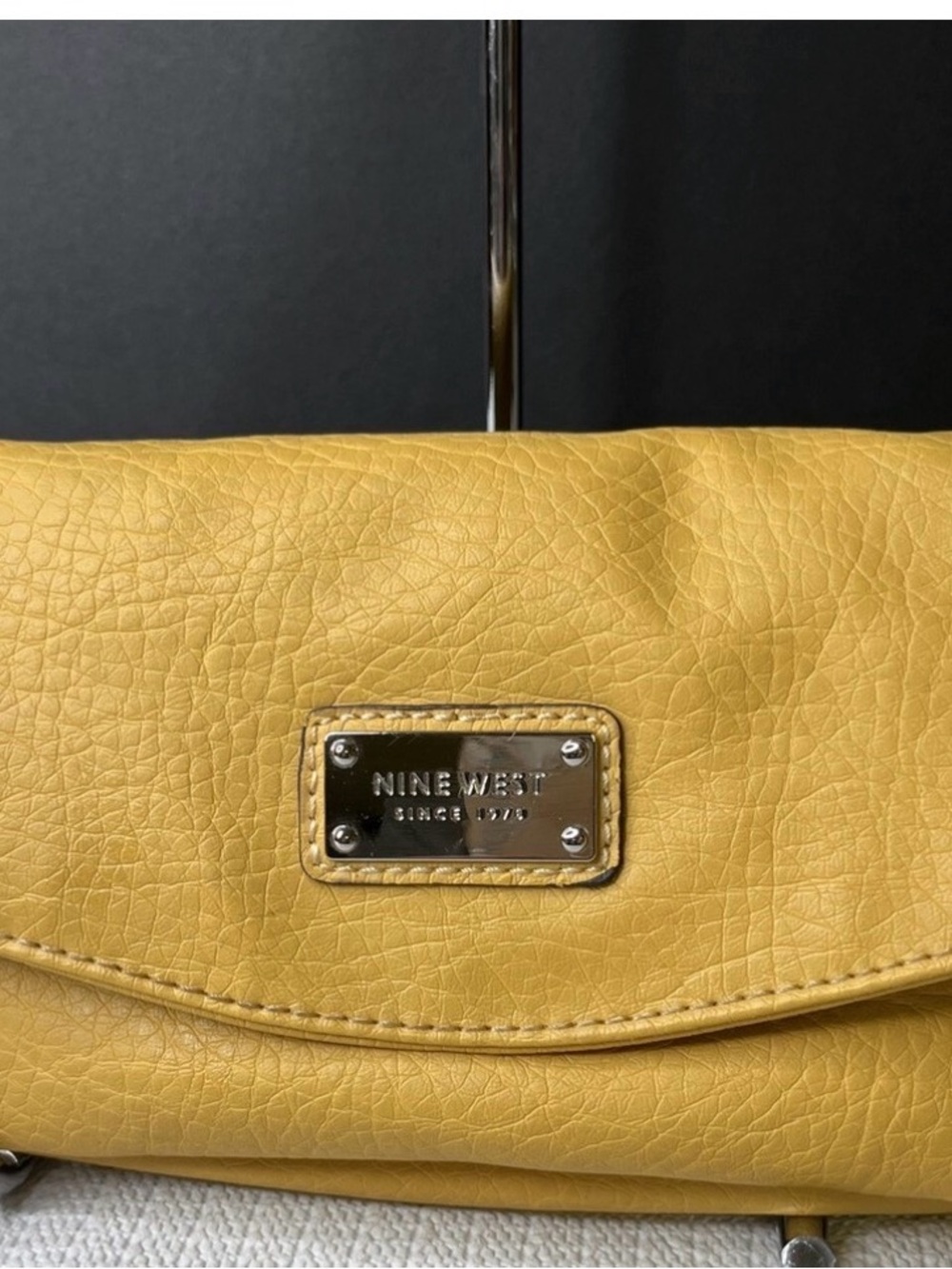 Nine West Yellow Leather Textured Clutch